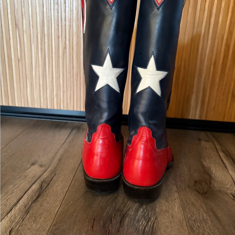 J.D. Newton Red and Navy Leather Cowboy Boots - Picture 3 of 6